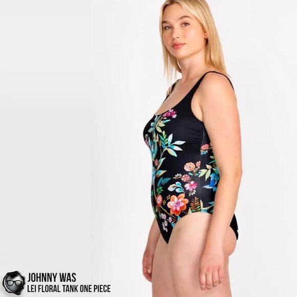 JOHNNY WAS LEI FLORAL TANK ONE PIECE PLUS SIZE 2X SWIMSUIT IN BLACK FLORAL NEW - Picture 6 of 16